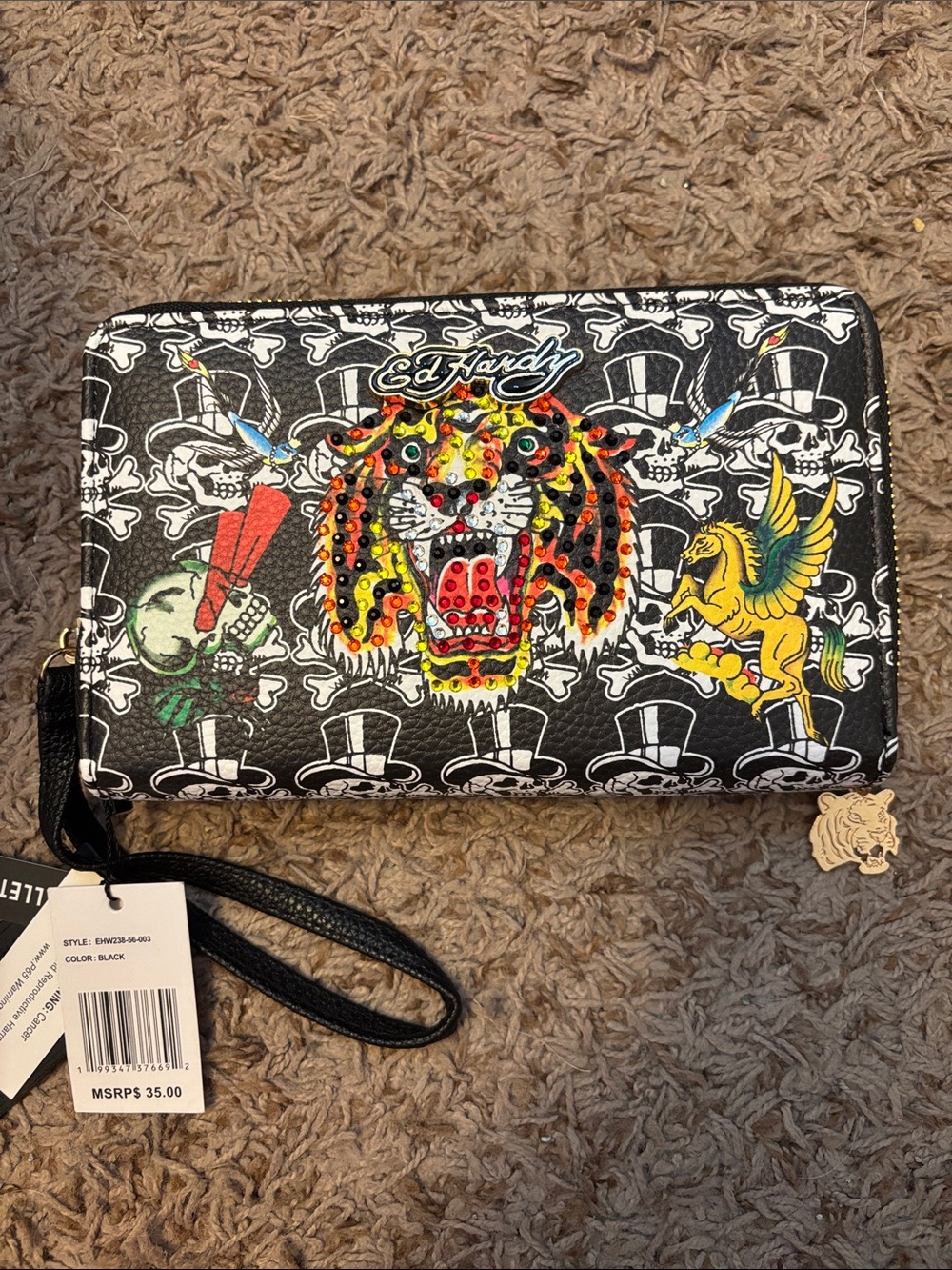 Ed Hardy Skull Print
Rhinestone Tiger Double Zip
Wallet Wristlet